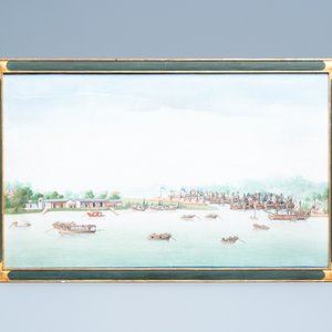 Ecole anglo-chinoise de Canton, huile sur toile, 18ème: 'Vue sur la baie de Whampoa' — photo 2