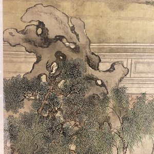 Ecole chinoise, 18/19ème, encre et couleurs sur soie: 'personnages auprès d'une pagode' — photo 14