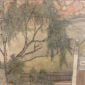 Ecole chinoise, 18/19ème, encre et couleurs sur soie: 'personnages auprès d'une pagode' — photo 15