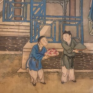 Ecole chinoise, 18/19ème, encre et couleurs sur soie: 'personnages auprès d'une pagode' — photo 23