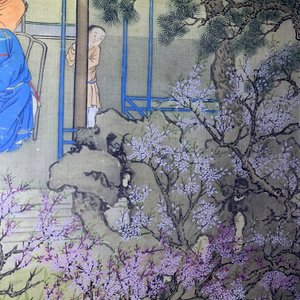 Ecole chinoise, 18/19ème, encre et couleurs sur soie: 'personnages auprès d'une pagode' — photo 29