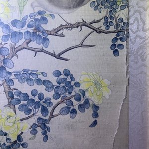 Ecole chinoise, 19ème, encre et couleurs sur soie: 'deux oiseaux sur branches fleuries' — photo 14