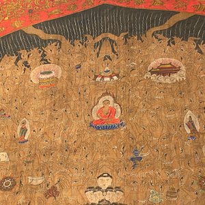 Ecole chinoise: 'Avalokitesvara à trente-trois têtes', encre et couleurs sur soie, 19/20ème — photo 18