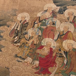 Ecole chinoise: 'Avalokitesvara à trente-trois têtes', encre et couleurs sur soie, 19/20ème — photo 24