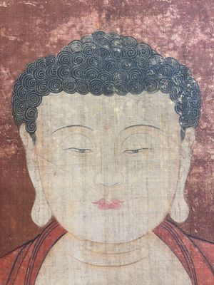 Ecole chinoise: 'Bouddha debout sur deux fleurs de lotus', encre et couleurs sur soie, 18/19ème — photo 12