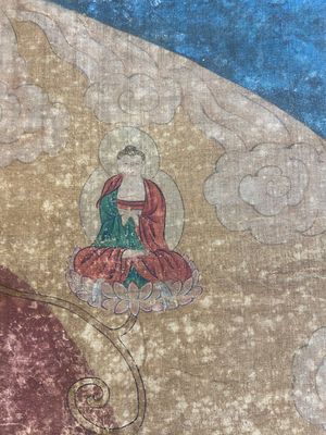 Ecole chinoise: 'Bouddha debout sur deux fleurs de lotus', encre et couleurs sur soie, 18/19ème — photo 17