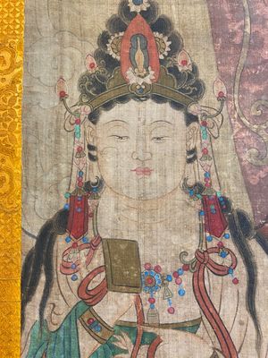 Ecole chinoise: 'Bouddha debout sur deux fleurs de lotus', encre et couleurs sur soie, 18/19ème — photo 20