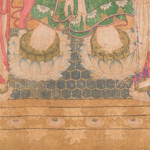 Ecole chinoise: 'Bouddha debout sur deux fleurs de lotus', encre et couleurs sur soie, 18/19ème — photo 6