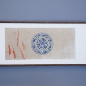 Ecole chinoise, couleurs sur papier, 19ème: 'Un plat Yuan en porcelaine de Chine en bleu et blanc' — photo 19