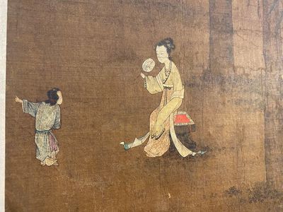 Ecole chinoise: 'Dame au servant', encre et couleurs sur soie, Ming — photo 4