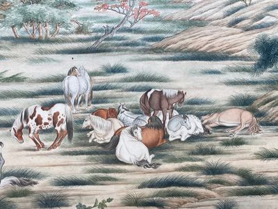 Ecole chinoise, d'après Giuseppe Castiglione 郎世寧 (1688-1766): '100 chevaux', encre et couleurs sur papier monté en rouleau à main, 18/19ème — photo 24