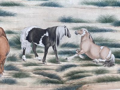 Ecole chinoise, d'après Giuseppe Castiglione 郎世寧 (1688-1766): '100 chevaux', encre et couleurs sur papier monté en rouleau à main, 18/19ème — photo 29