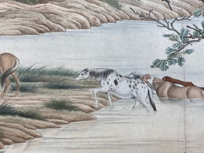 Ecole chinoise, d'après Giuseppe Castiglione 郎世寧 (1688-1766): '100 chevaux', encre et couleurs sur papier monté en rouleau à main, 18/19ème — photo 61