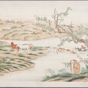 Ecole chinoise, d'après Giuseppe Castiglione 郎世寧 (1688-1766): '100 chevaux', encre et couleurs sur papier monté en rouleau à main, 18/19ème — photo 7