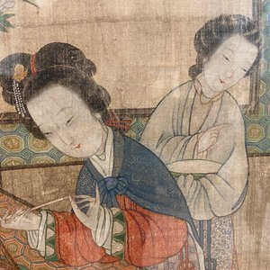 Ecole chinoise, d'après Li Gonglin, encre et couleurs sur soie: 'Dame à son table de maquillage', 17/18ème — photo 8
