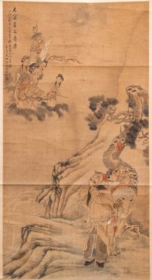 Ecole chinoise, d'après Ma Shijun (1609-1666), daté 1867, encre et couleurs sur soie: 'paysage aux figures'