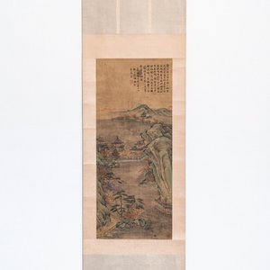 Ecole chinoise, d'après Qiu Ying (c.1494-1551/52), encre et couleurs sur soie: 'paysage montagneux', daté 1545 — photo 2
