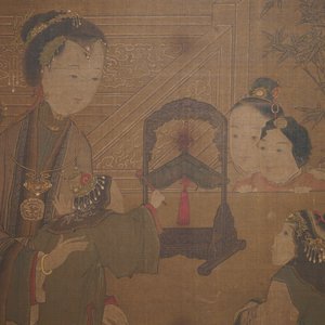 Ecole chinoise, d'après Su Hanchen (1094-1172), encre et couleurs sur soie: dame et enfants autour d'un aquarium — photo 2