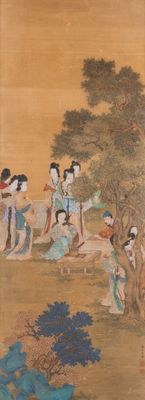Ecole chinoise, d'après Zhao Danian, encre et couleurs sur soie: 'Peintre au travail', 17/18ème
