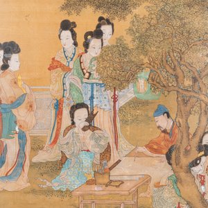 Ecole chinoise, d'après Zhao Danian, encre et couleurs sur soie: 'Peintre au travail', 17/18ème — photo 5
