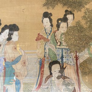 Ecole chinoise, d'après Zhao Danian, encre et couleurs sur soie: 'Peintre au travail', 17/18ème — photo 7