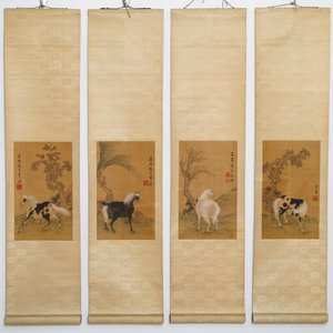 Ecole chinoise, d'après Zhao Mengfu (1254-1322), encre et couleurs sur soie, 19/20ème: 'Quatre chevaux' — photo 2