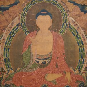 Ecole chinoise, daté 1454, encre et couleurs sur soie: Portrait du Bouddha Shakyamuni — photo 4