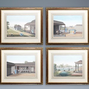 Ecole chinoise de Canton, aquarelle sur papier, 19ème: Quatre scènes sur la production du thé — photo 1