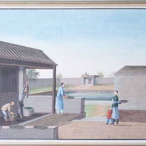 Ecole chinoise de Canton, aquarelle sur papier, 19ème: Quatre scènes sur la production du thé — photo 13