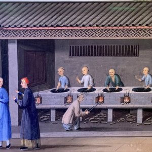 Ecole chinoise de Canton, aquarelle sur papier, 19ème: Quatre scènes sur la production du thé — photo 22