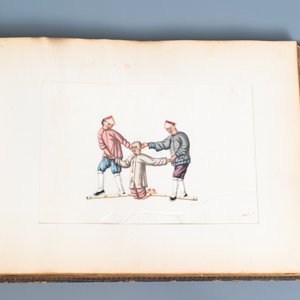 Ecole chinoise de Canton, encre et couleurs sur papier, 19ème: album de 29 paysages et scènes de punitions — photo 14