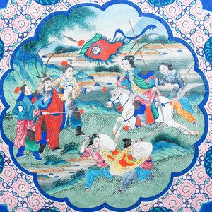 Ecole chinoise de Canton, encre et couleurs sur papier, 19ème: 'Deux cavalières en bataille' — photo 3