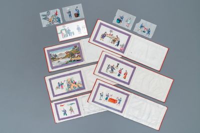 Ecole chinoise de Canton, encre et couleurs sur papier de riz, 19ème: une collection de 39 dessins dans six albums