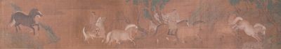 Ecole chinoise: 'Deux cavaliers et huit chevaux', encre et couleurs sur soie, probablement Ming
