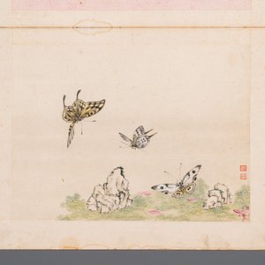 Ecole chinoise: Deux parties d'album avec quatre dessins et une calligraphie, marque en sceau Lisheng 笠生, 19/20ème — photo 5