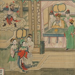 Ecole chinoise: Deux scènes de 'La Pérégrination vers l'Ouest', encre et couleur sur papier, 18/19ème — photo 3