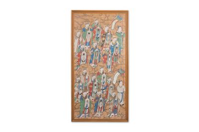 Ecole chinoise: 'Divinités au ciel', encre et couleur sur soie, Qing