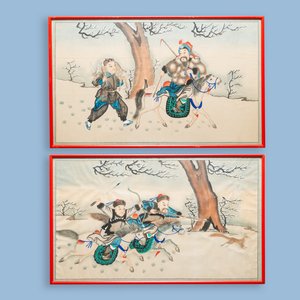 Ecole chinoise, encre et couleurs sur papier, 19/20ème: 'Deux scènes de chasse aux chevaux' — photo 8