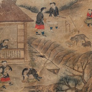 Ecole chinoise, encre et couleurs sur papier, 19ème: 'La fabrication du papier' — photo 5