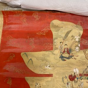 Ecole chinoise, encre et couleurs sur papier: 'Caractère Shou aux immortels', 19ème — photo 21