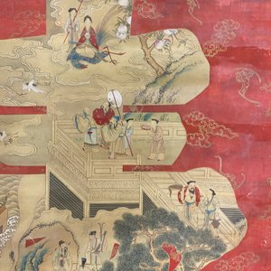 Ecole chinoise, encre et couleurs sur papier: 'Caractère Shou aux immortels', 19ème — photo 23