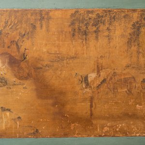 Ecole chinoise, encre et couleurs sur papier: 'Chevaux et leurs gardiens dans un paysage', Ming/Qing — photo 8