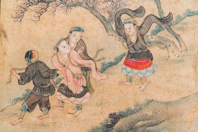 Ecole chinoise, encre et couleurs sur papier: Cinq scènes aux garçons, 18/19ème