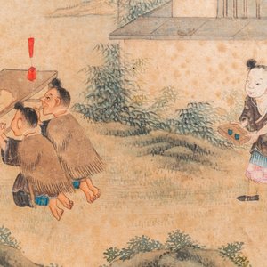 Ecole chinoise, encre et couleurs sur papier: Cinq scènes aux garçons, 18/19ème — photo 8