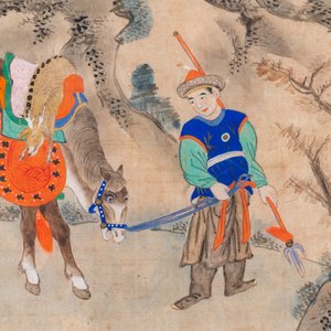 Ecole chinoise, encre et couleurs sur papier: 'Cinq scènes de chasse', 19ème — photo 15