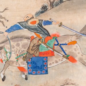 Ecole chinoise, encre et couleurs sur papier: 'Cinq scènes de chasse', 19ème — photo 17