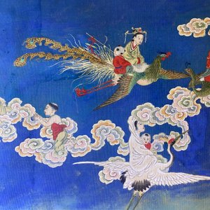 Ecole chinoise, encre et couleurs sur papier: 'Paysage montagneux figurant des déesses, des animaux mythiques et des garçons', 19/20ème — photo 26