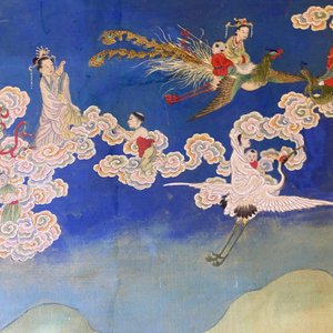 Ecole chinoise, encre et couleurs sur papier: 'Paysage montagneux figurant des déesses, des animaux mythiques et des garçons', 19/20ème — photo 35