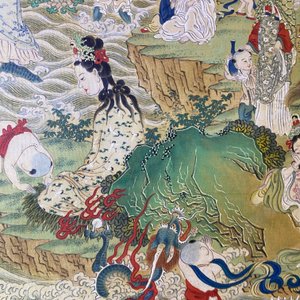 Ecole chinoise, encre et couleurs sur papier: 'Paysage montagneux figurant des déesses, des animaux mythiques et des garçons', 19/20ème — photo 50