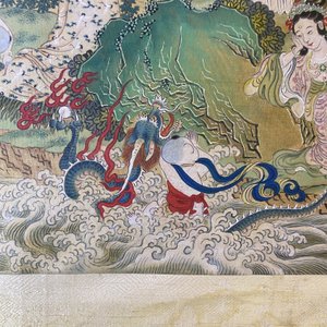 Ecole chinoise, encre et couleurs sur papier: 'Paysage montagneux figurant des déesses, des animaux mythiques et des garçons', 19/20ème — photo 51